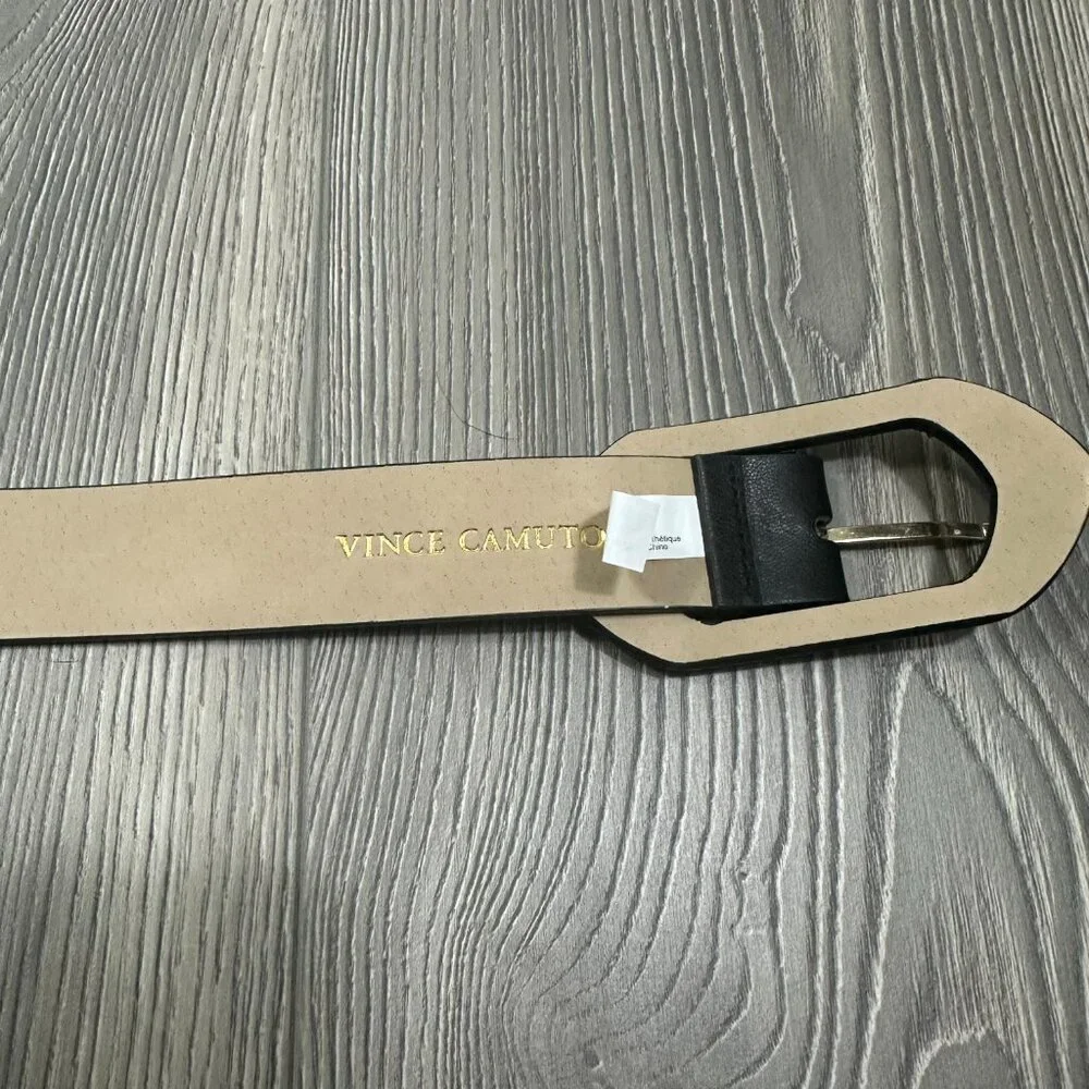 Vince Camuto‎ Black Faux Leather Belt Gold Geometric Buckle Size L - Picture 4 of 4